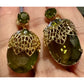 Vintage Sarah Coventry Touch of Elegance Green Glass Clip Gold Tone Earrings ‘71