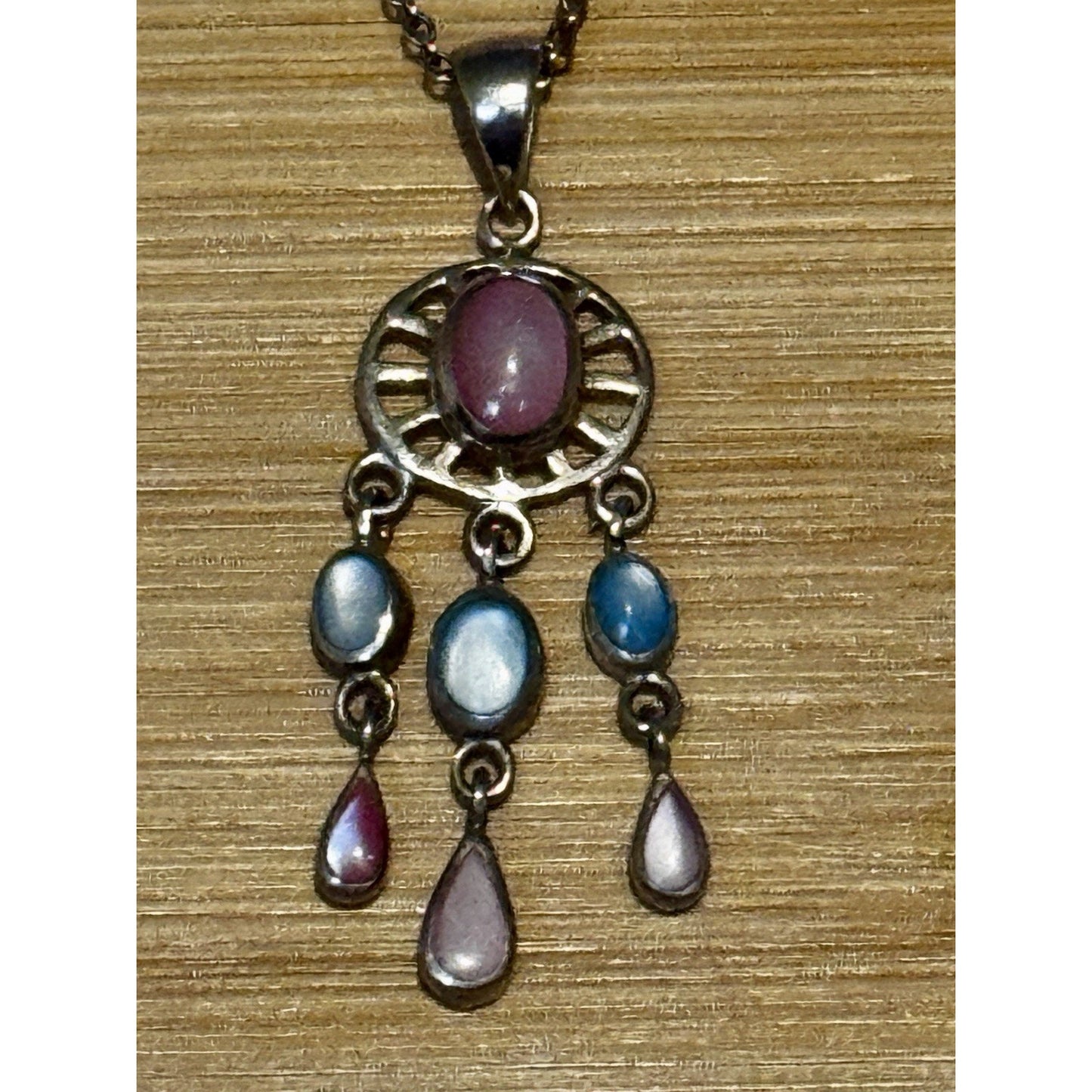Southwestern 925 Sterling Silver Pink Blue Mother of Pearl Chandelier Pendant