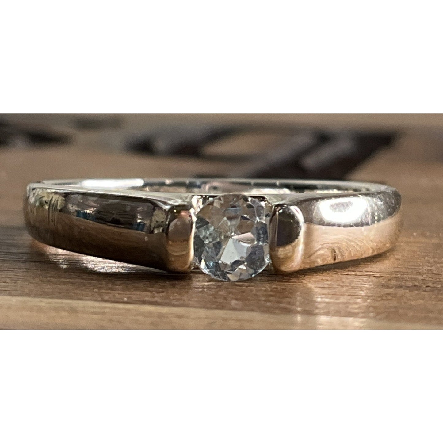 Vintage Sterling Silver Blue Topaz Solitaire Ring Natural Blue Gemstone Sz 7.25