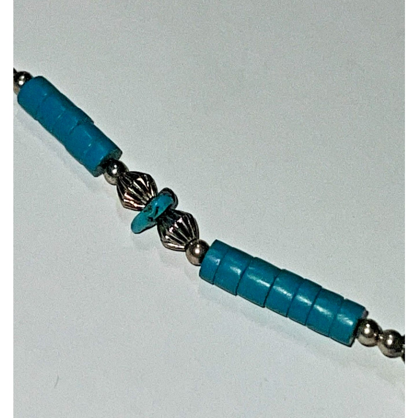 Vintage Sterling Silver Turquoise Dreamcatcher Boho Heishi Bead Necklace 16”