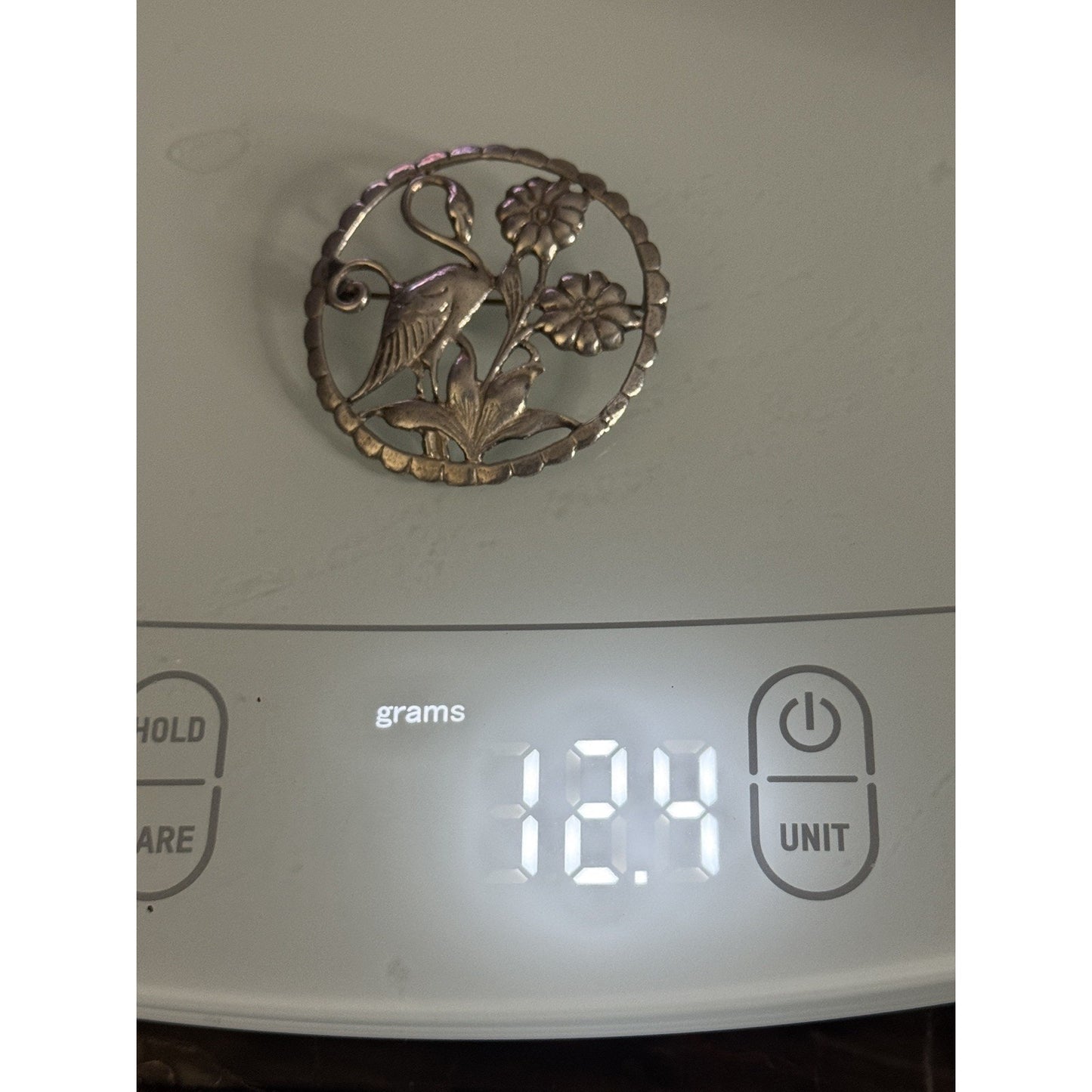 Vintage Sterling Silver Bird & Flower Cutout Brooch Pin Signed LMG 12.4g