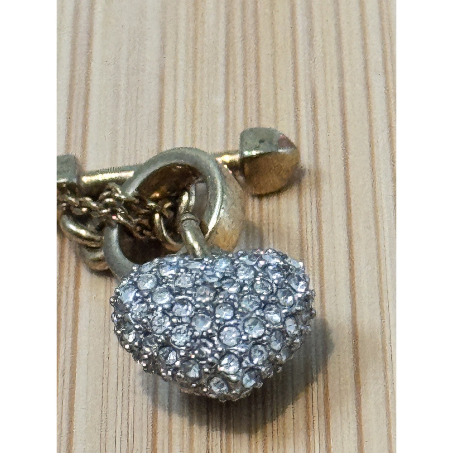 Vintage Juicy Couture Gold Tone Pavé Crystal Crown Heart Toggle 16” Necklace Y2K