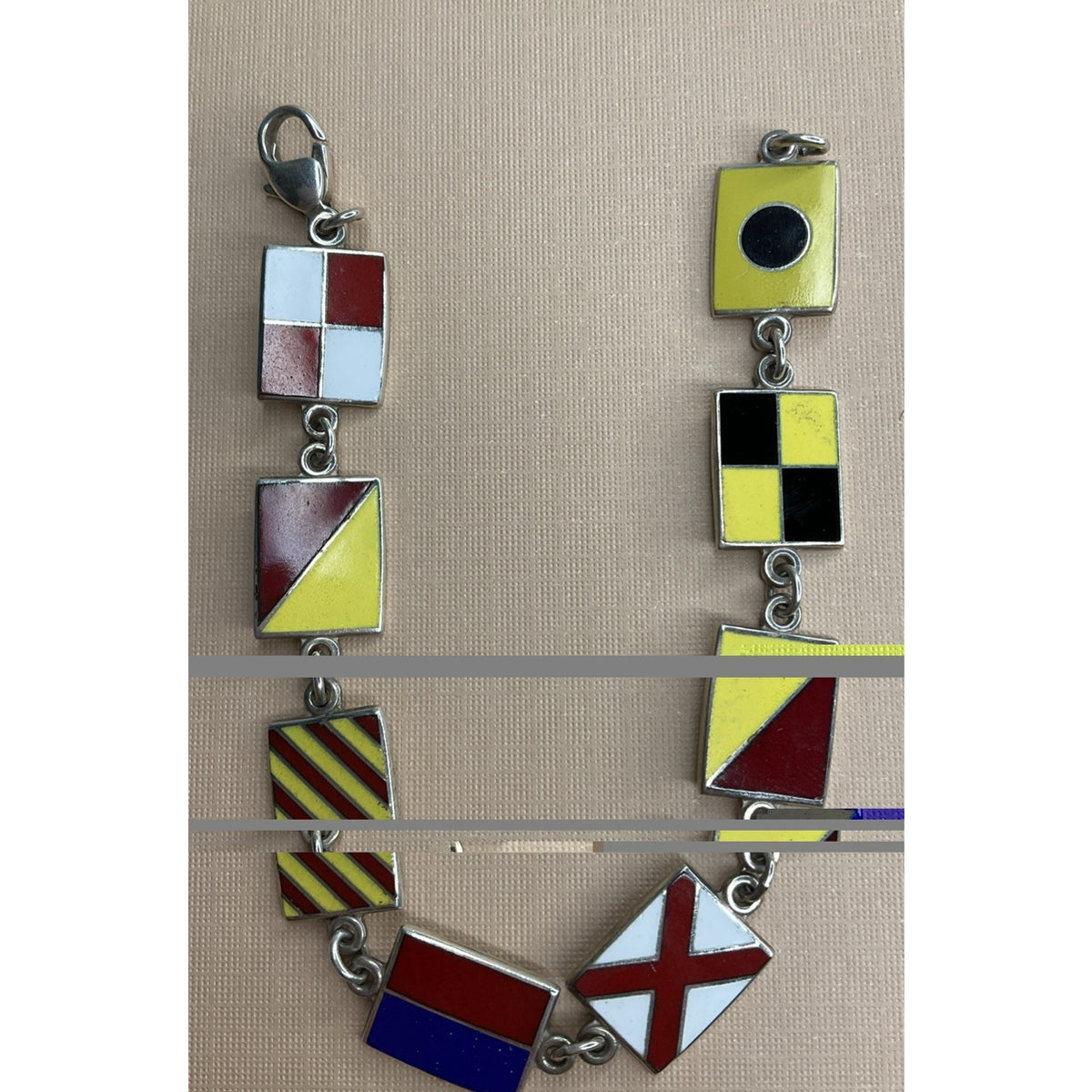 Vintage Sterling Silver Enamel Nautical Signal Flag Bracelet 18g 7.75”