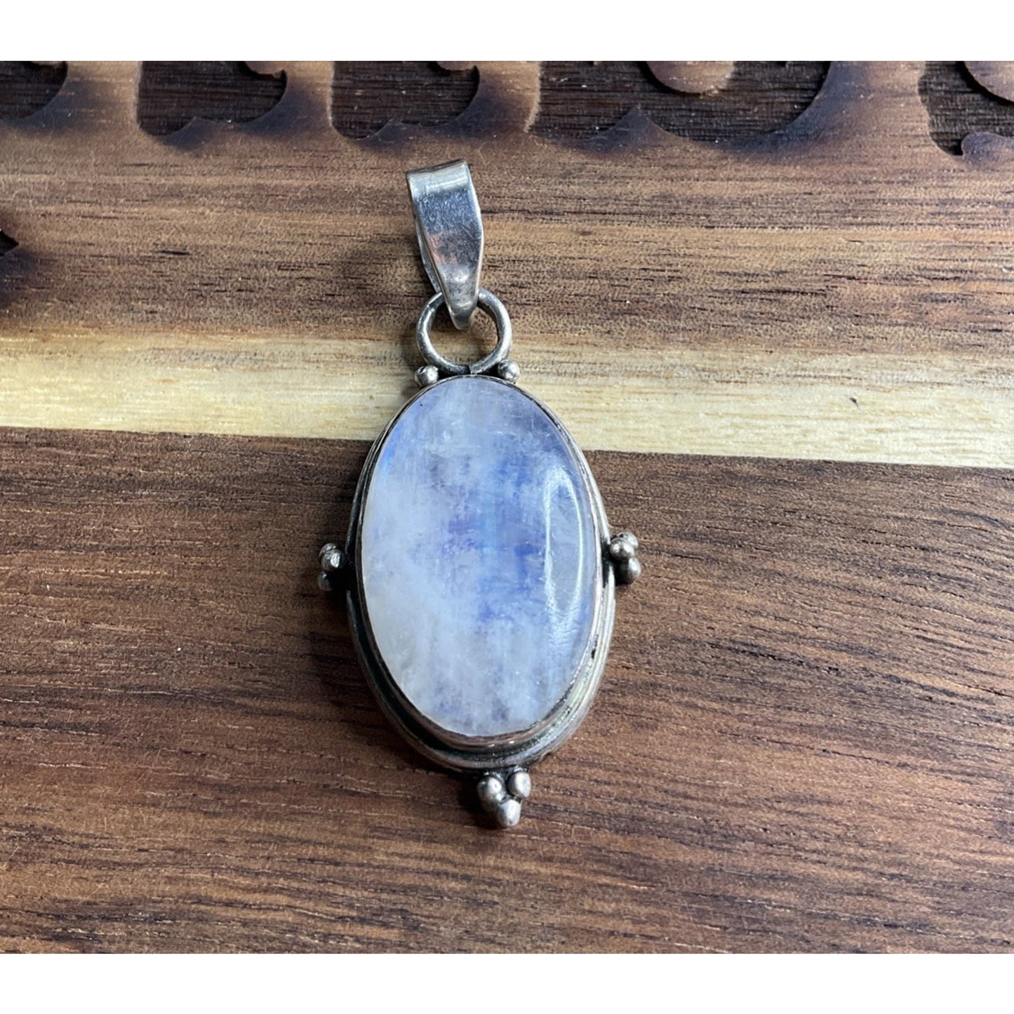 Sterling Silver 925 Rainbow Moonstone Pendant Oval Cabochon Vintage Style