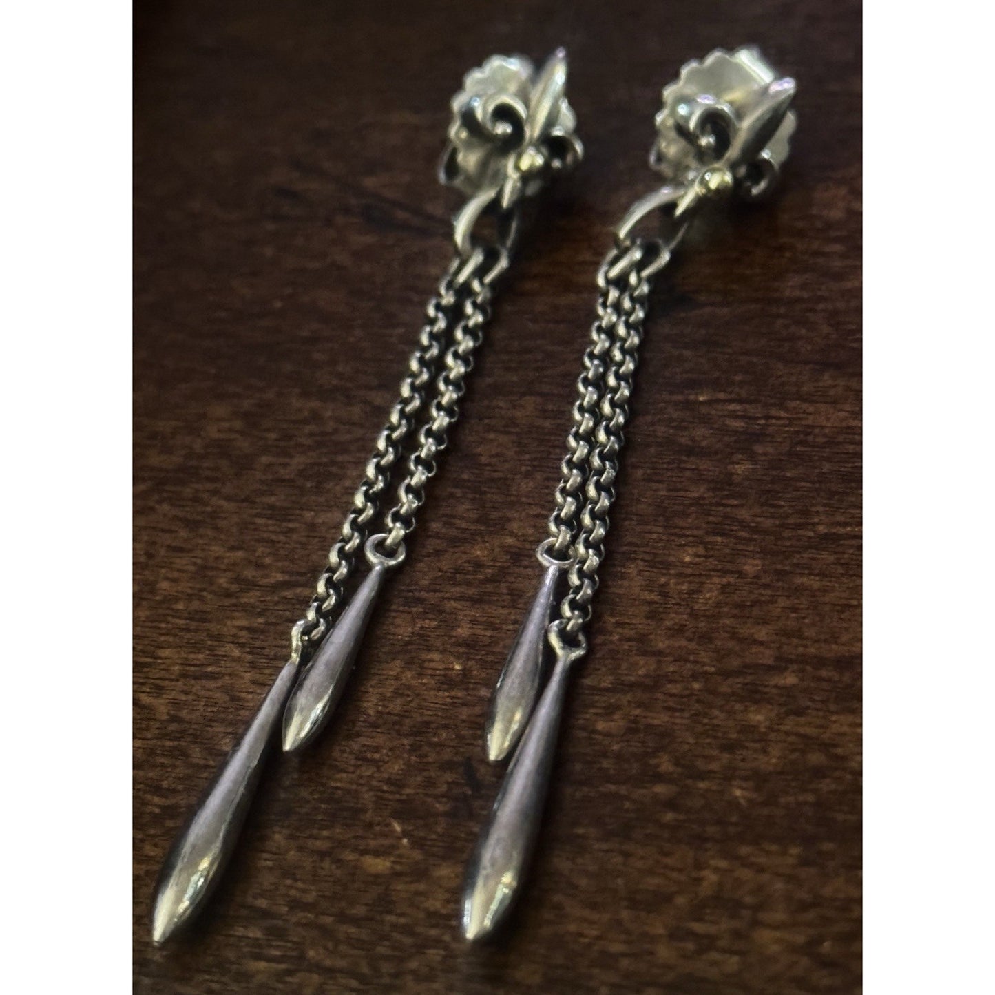 Vintage 925 Sterling Silver & 18K Gold Fleur De Lis King Rolo Chain Earrings