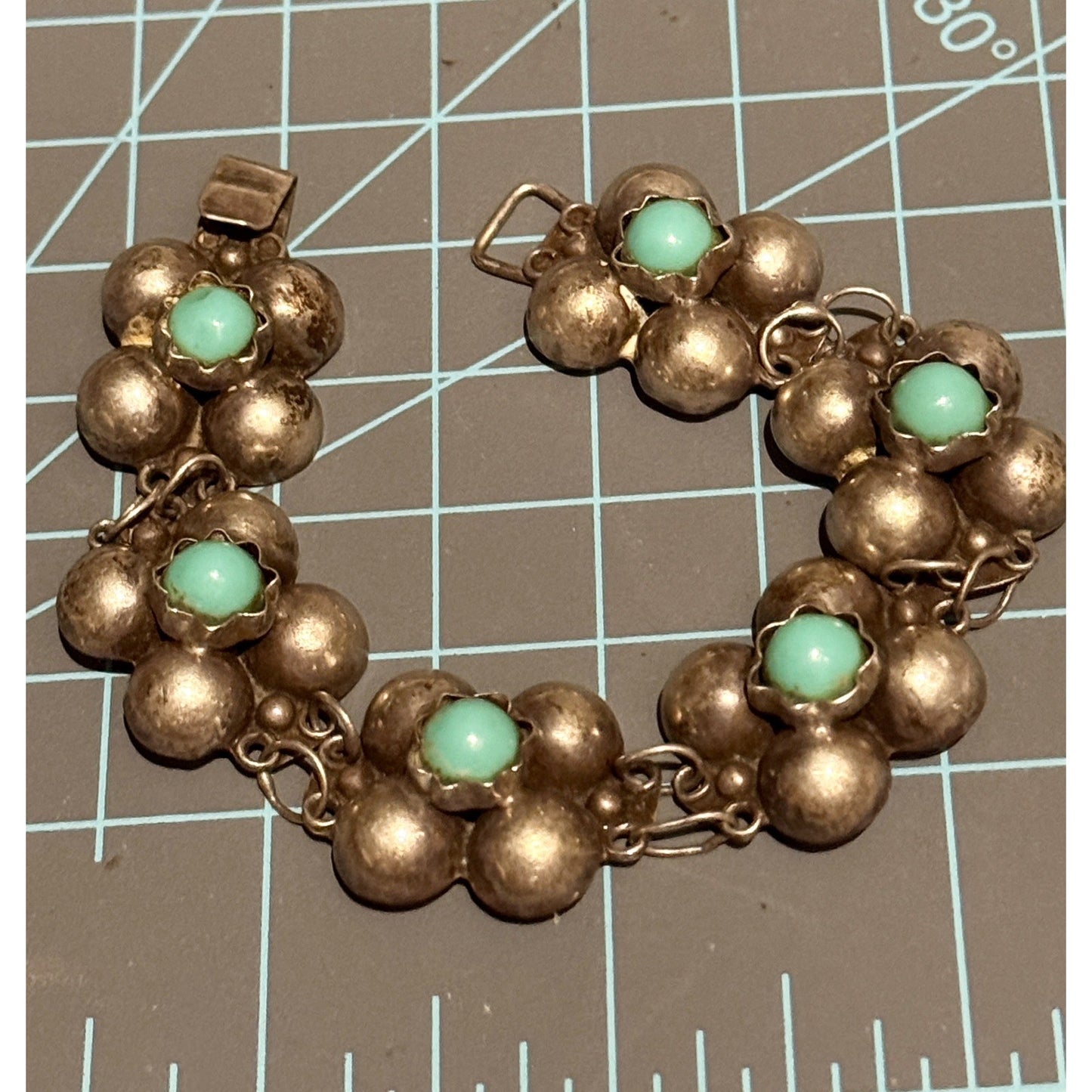 Vintage Mexico Silver Turquoise Cluster Bracelet 7.25” 21g Pre Eagle Sterling