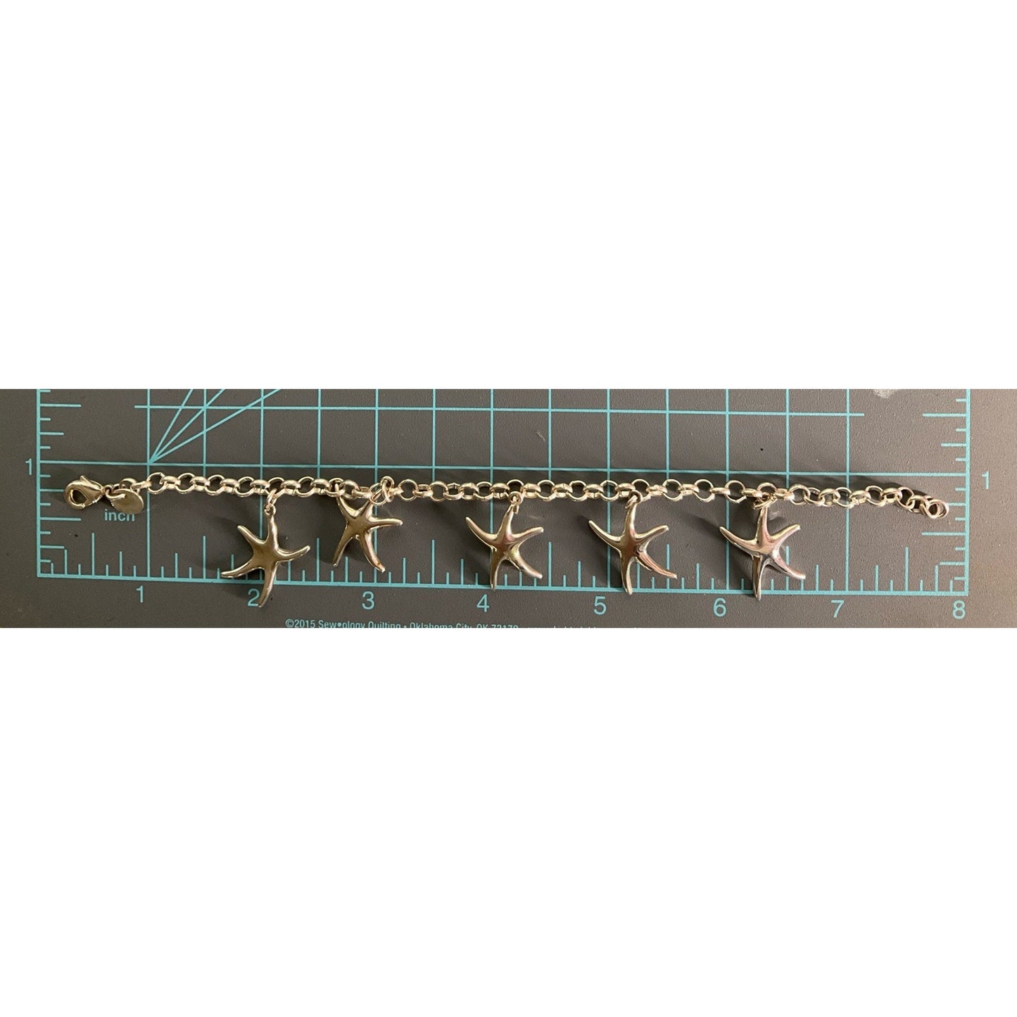 Vintage Sterling Silver Starfish Dangle Bracelet 7.5” Ocean Beach Coastal