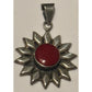 Vintage Sterling Silver Sun Pendant Natural Red Jasper Stone 925 16g