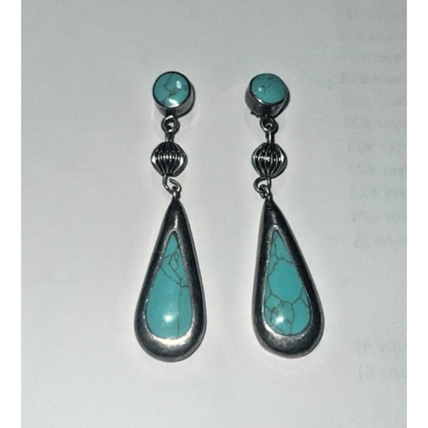 Vintage Sterling Silver Turquoise Dangle Drop Southwestern Earrings 2” Long 13g