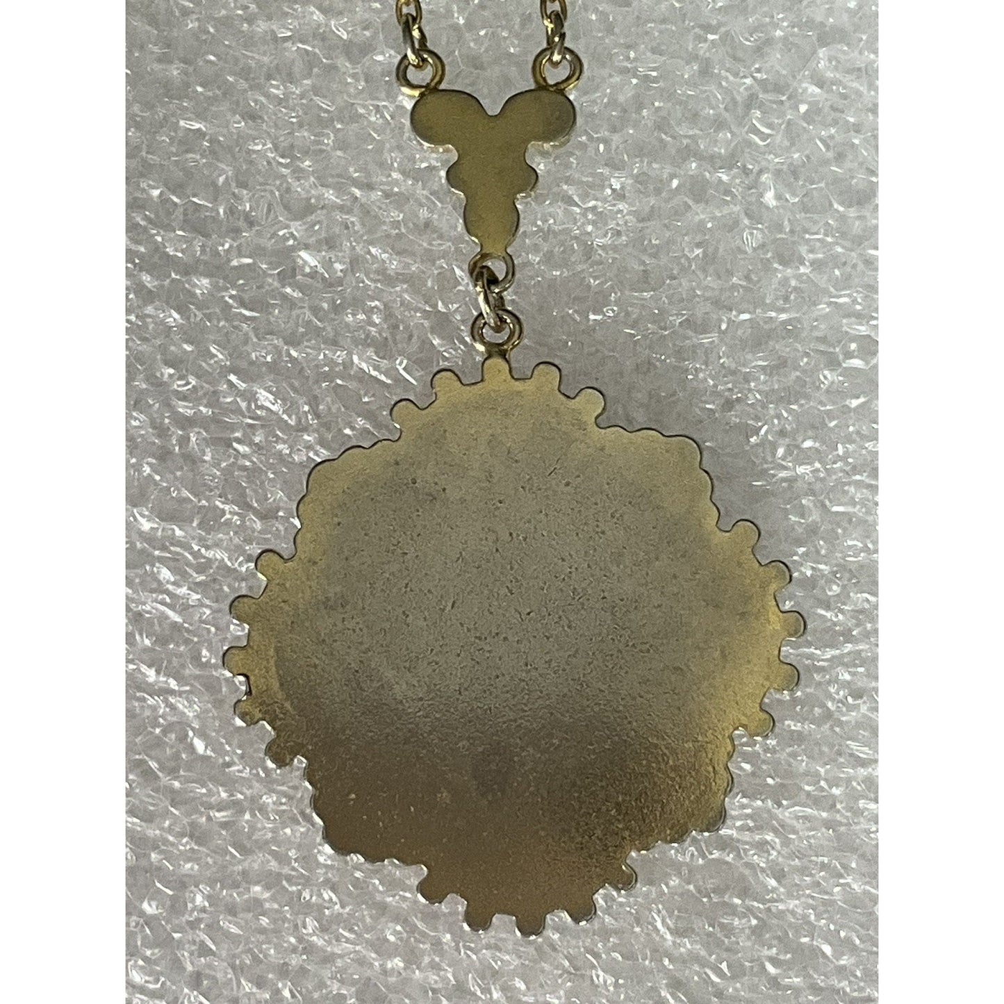 Vintage Gold Tone Damascene Style Necklace w/ Orange Enamel 16.5” Barrel Clasp