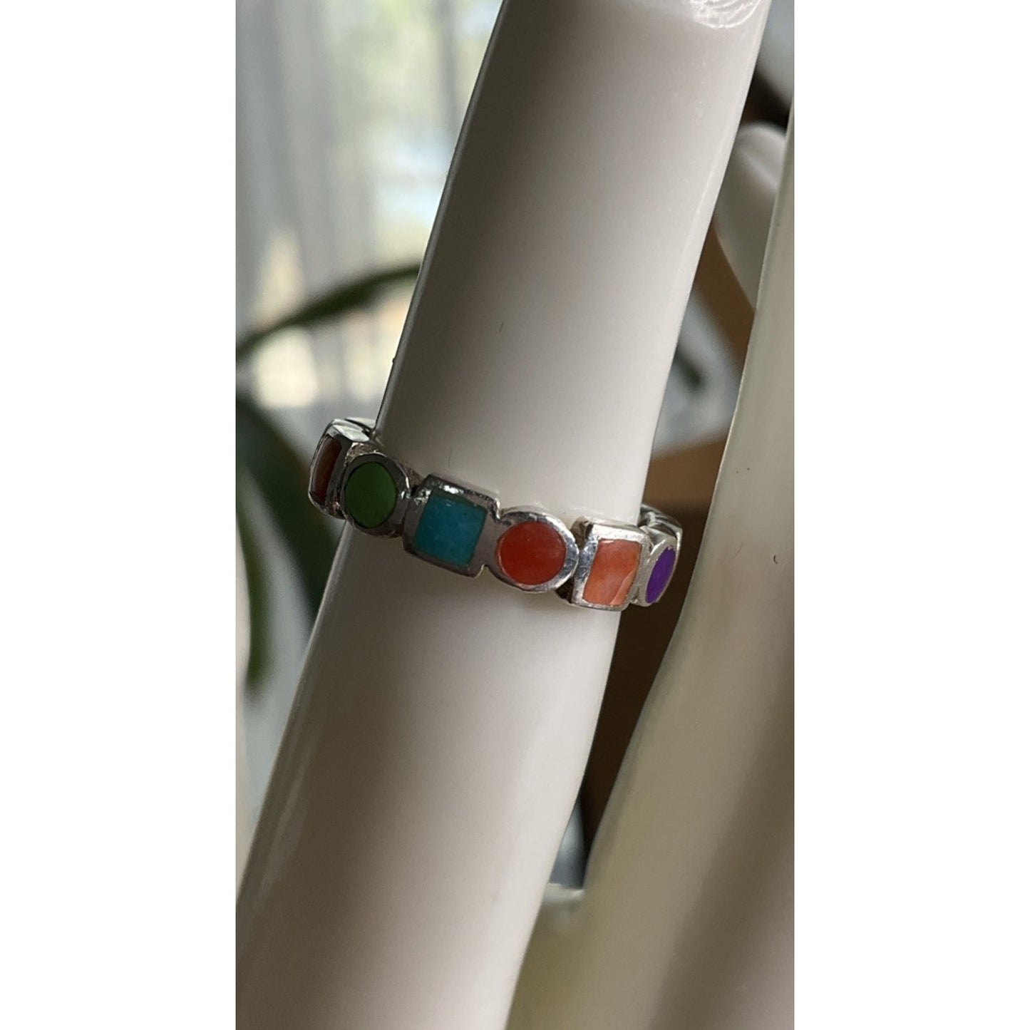 Peyote Bird Sterling Silver Multi Stone Ring Size 5 Inlay Band Colorful 925