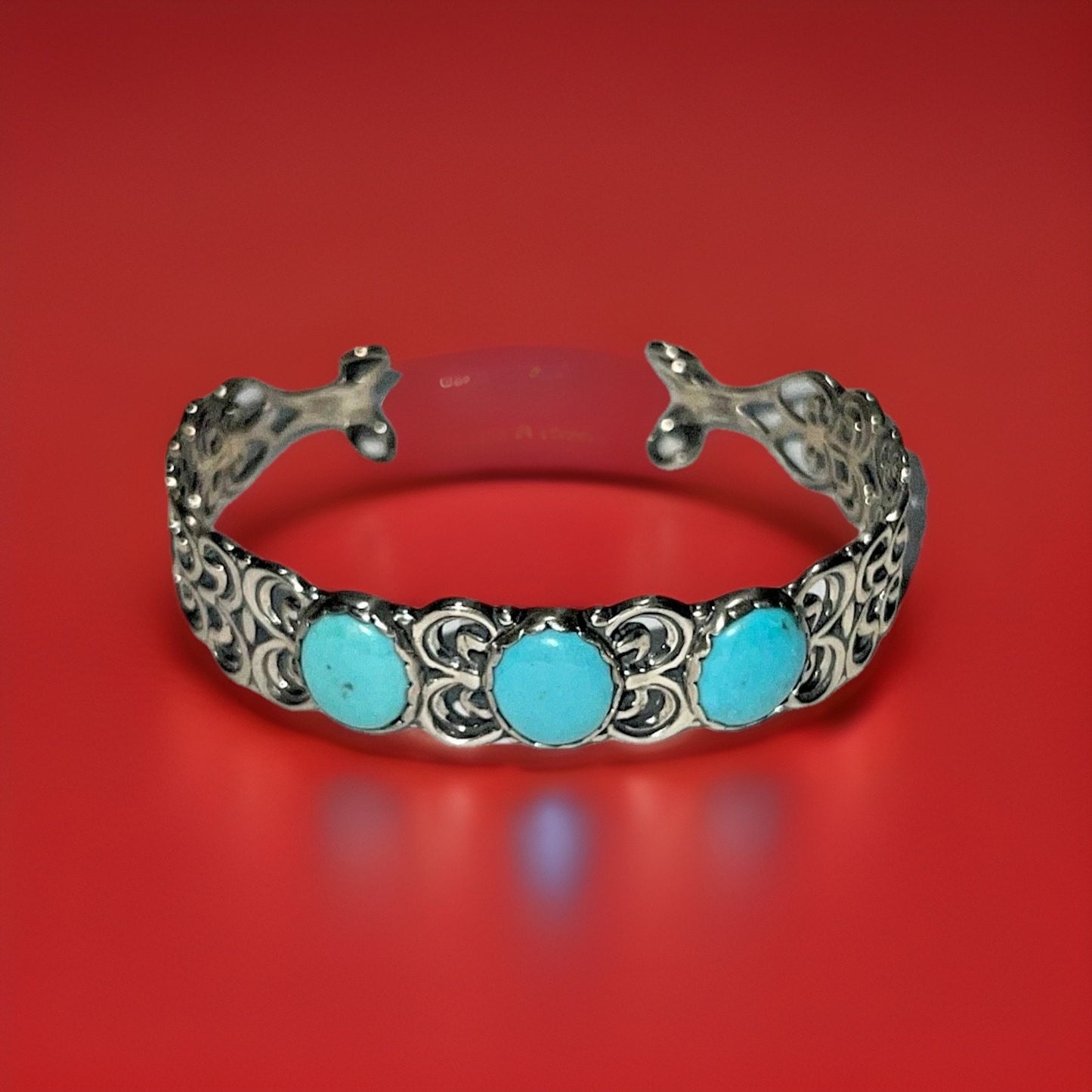 Vintage 925 Sterling Silver Turquoise Cuff Bracelet – Filigree Design – 22g