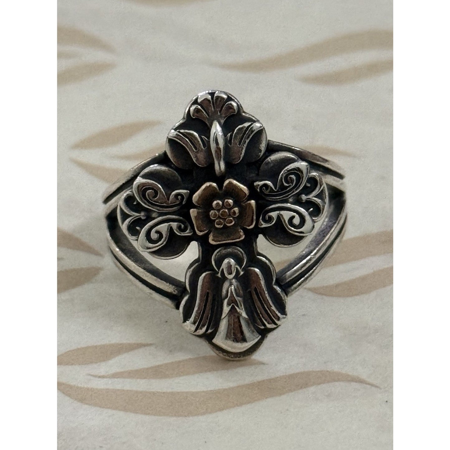 Pre owned James Avery Retired Sterling Silver/ Bronze La Vida Nueva Cross Ring Size 7