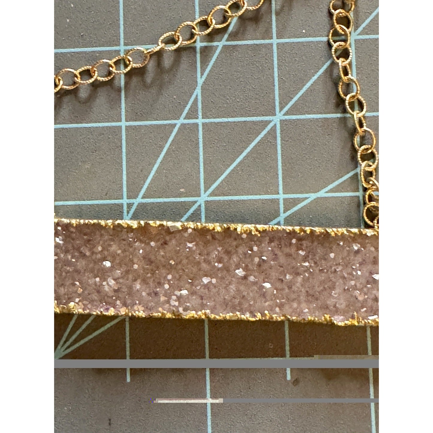 Y2K Kelly Cimber Natural Druzy Lavender Purple Bar Gold Plated Necklace 16-18”