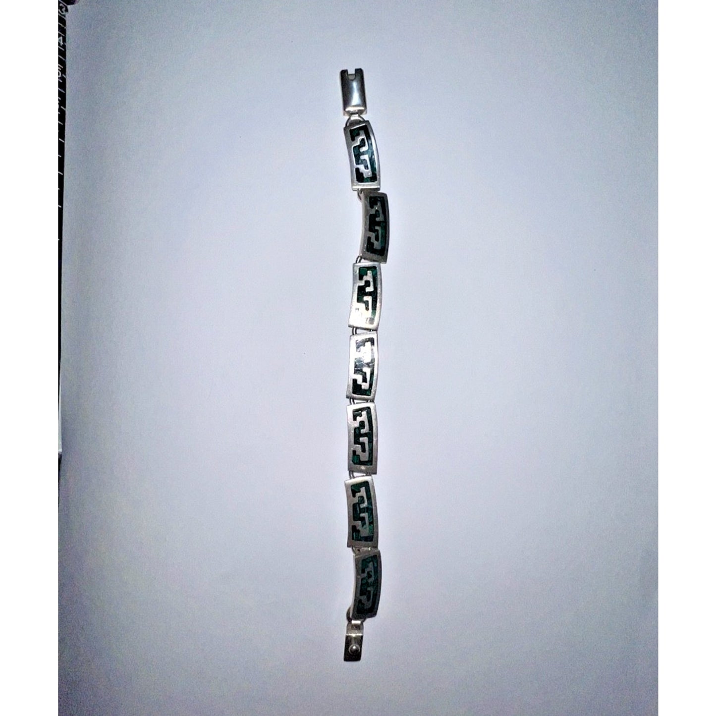Vintage Mexican Sterling Silver 925 Malachite Inlay Panel Bracelet – Geometric