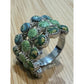 Viva Beads Green Hand Painted Statement Ring Silver Tone Wide Band Size 6.75