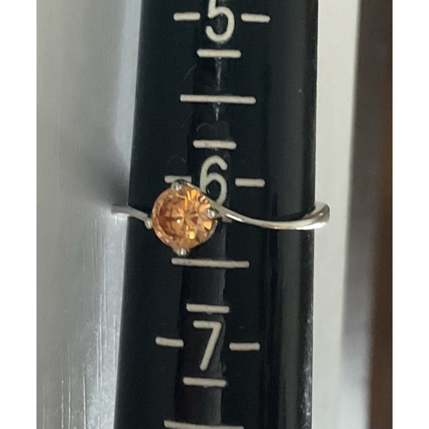 S925 Sterling Silver Orange Citrine-Color Solitaire Ring Size 6.5 Round Stone