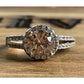 Sterling Silver Champagne CZ Halo Engagement Ring Size 7.5 Round Bridal