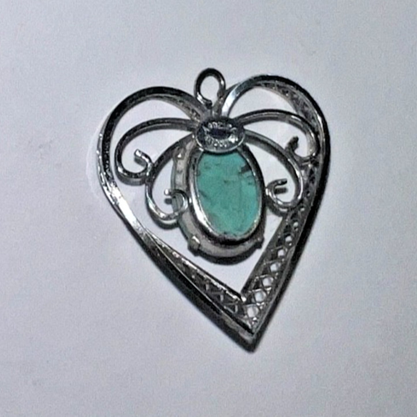 Vintage Sterling Silver Heart Pendant with Turquoise Stone