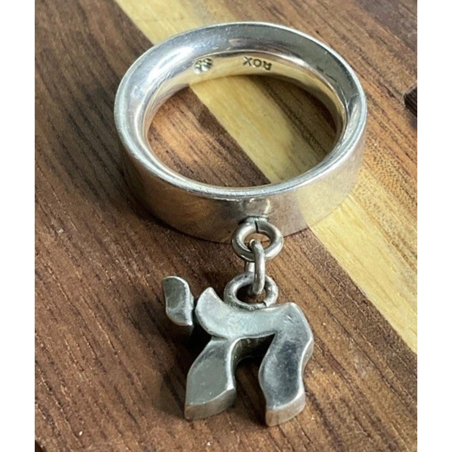 Roxanne Assoulin ROX Sterling Silver Chai Ring Hebrew חי Charm Ring Size 4.5