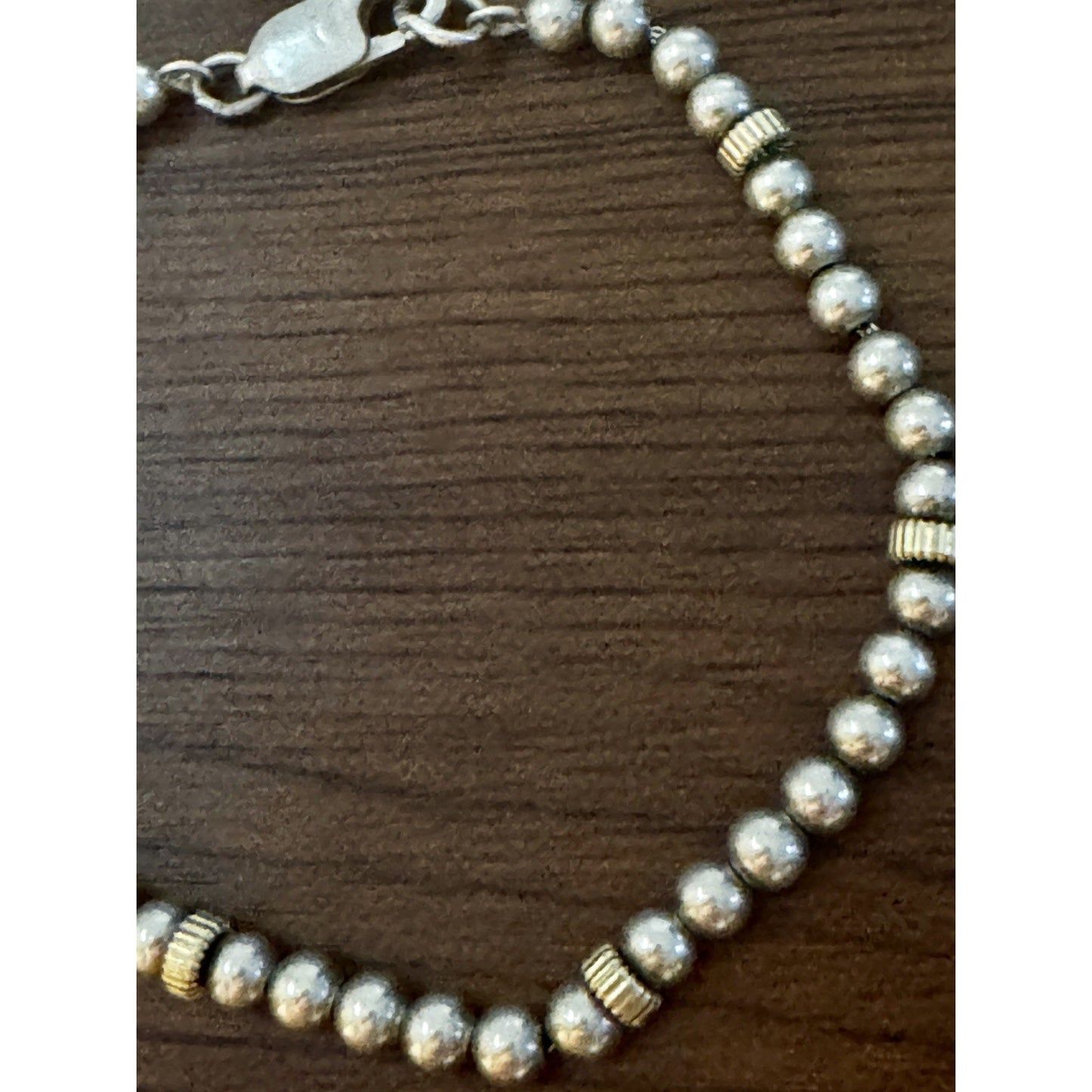 Sterling Silver 925 Vintage Beaded Stacking Bracelet 925 Gold Tone Spacers 7”