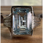 Vintage Sterling Silver Emerald Cut Blue Topaz Ring Statement Gemstone Sz 12.5