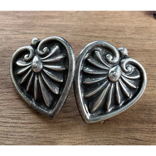 Vintage Sterling Silver Heart Stud Earrings Southwestern Style 925 Boho 7.2gr