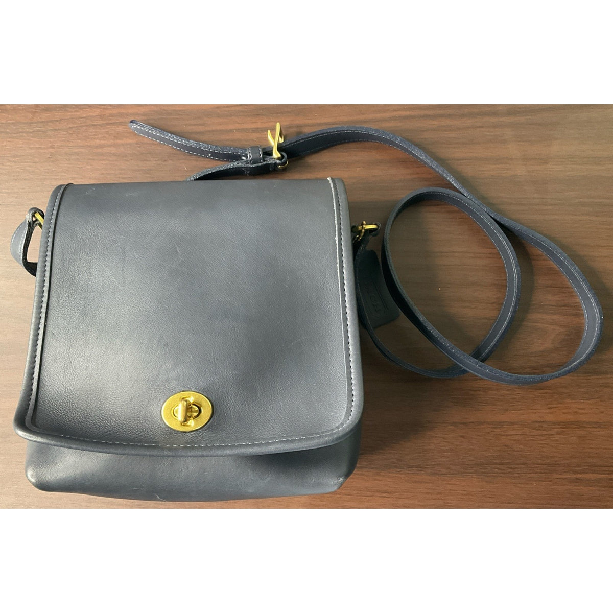 Vintage COACH Navy Blue Leaher Companion Crossbody Shoulder Bag Purse