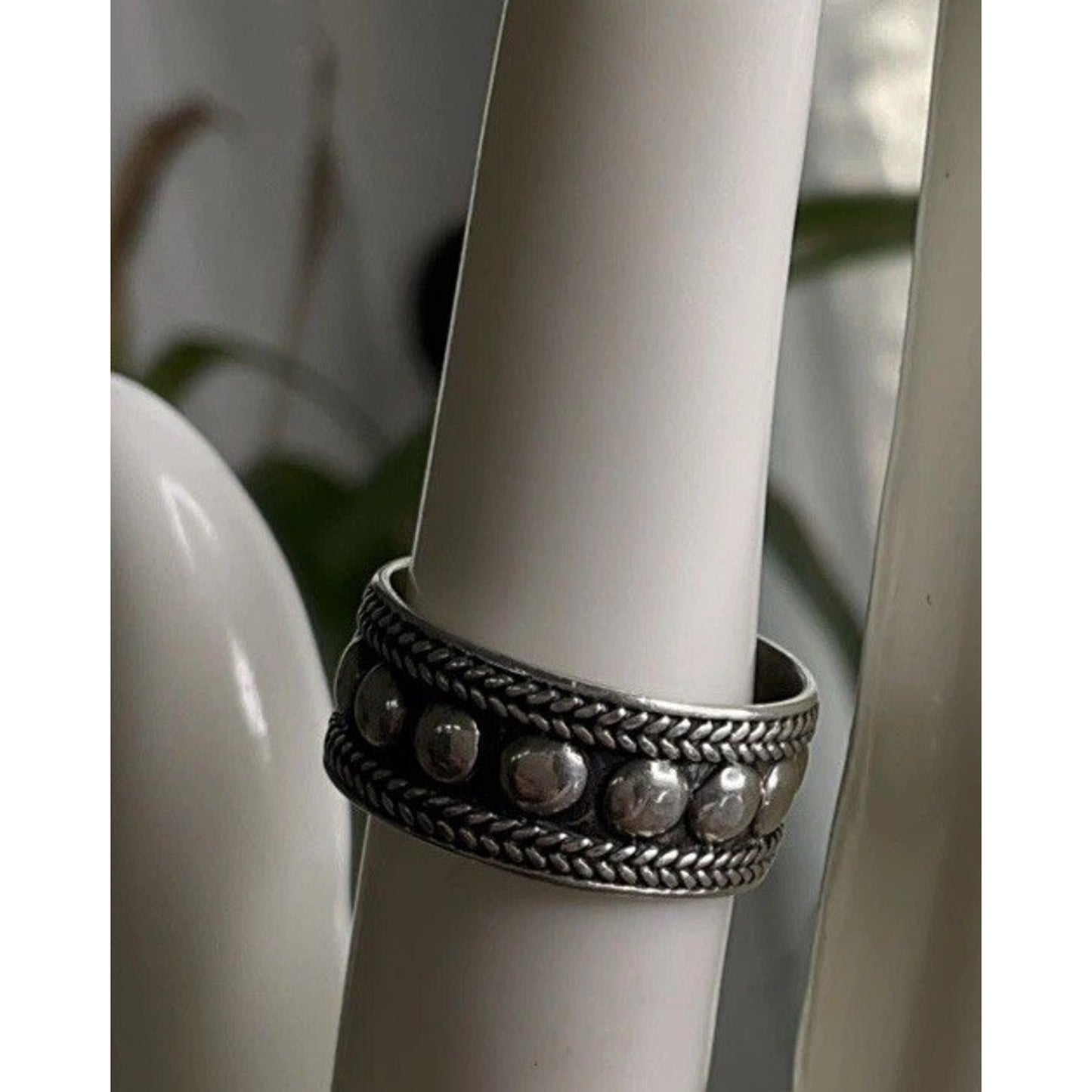 Vintage Wide Sterling Silver Dotted Textured Boho Tribal Band Ring Size 7