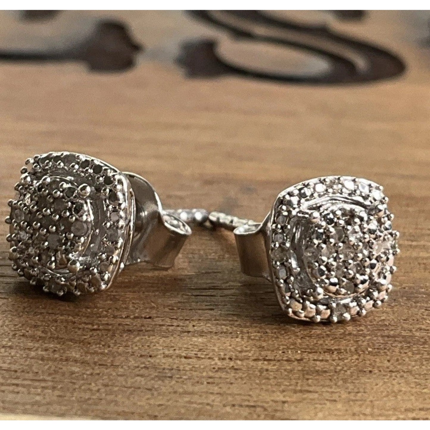 Sterling Silver Halo Stud Earrings Cushion Cut Micro Pave