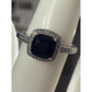 Sterling Silver 925 M Black Onyx Halo Ring CZ Accents Size 7.5