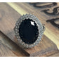Sterling Silver Black Onyx Ring Size 9 Large Oval Halo CZ Statement Ring 925