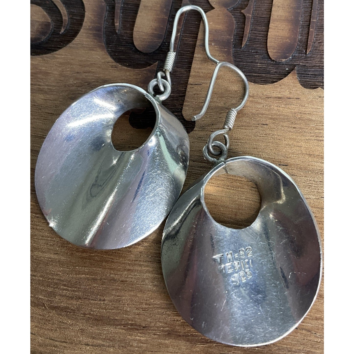 Vintage Taxco Sterling Silver Modernist Round Dangle Earrings TM-82 Taxco