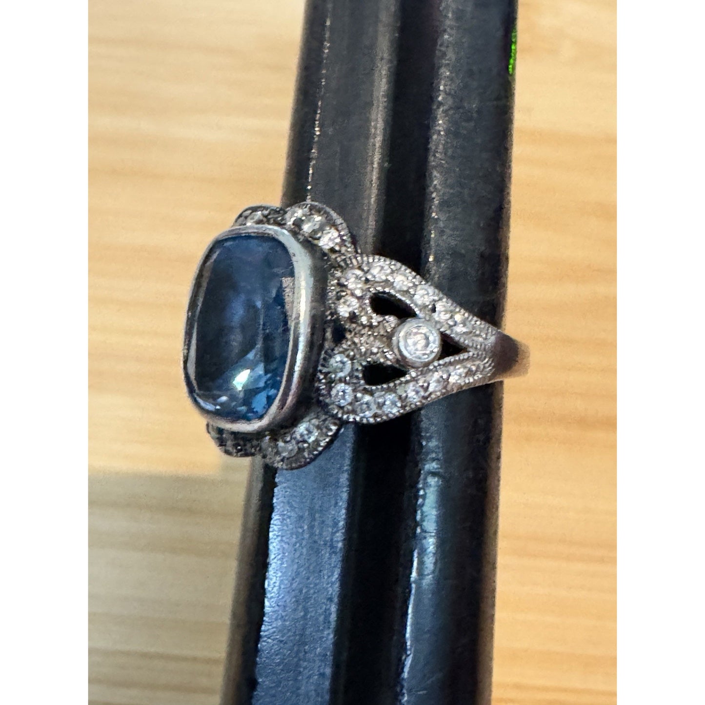 Vintage ESPO Sterling Silver Blue Topaz Ring Halo Joseph Esposito Size 8.5