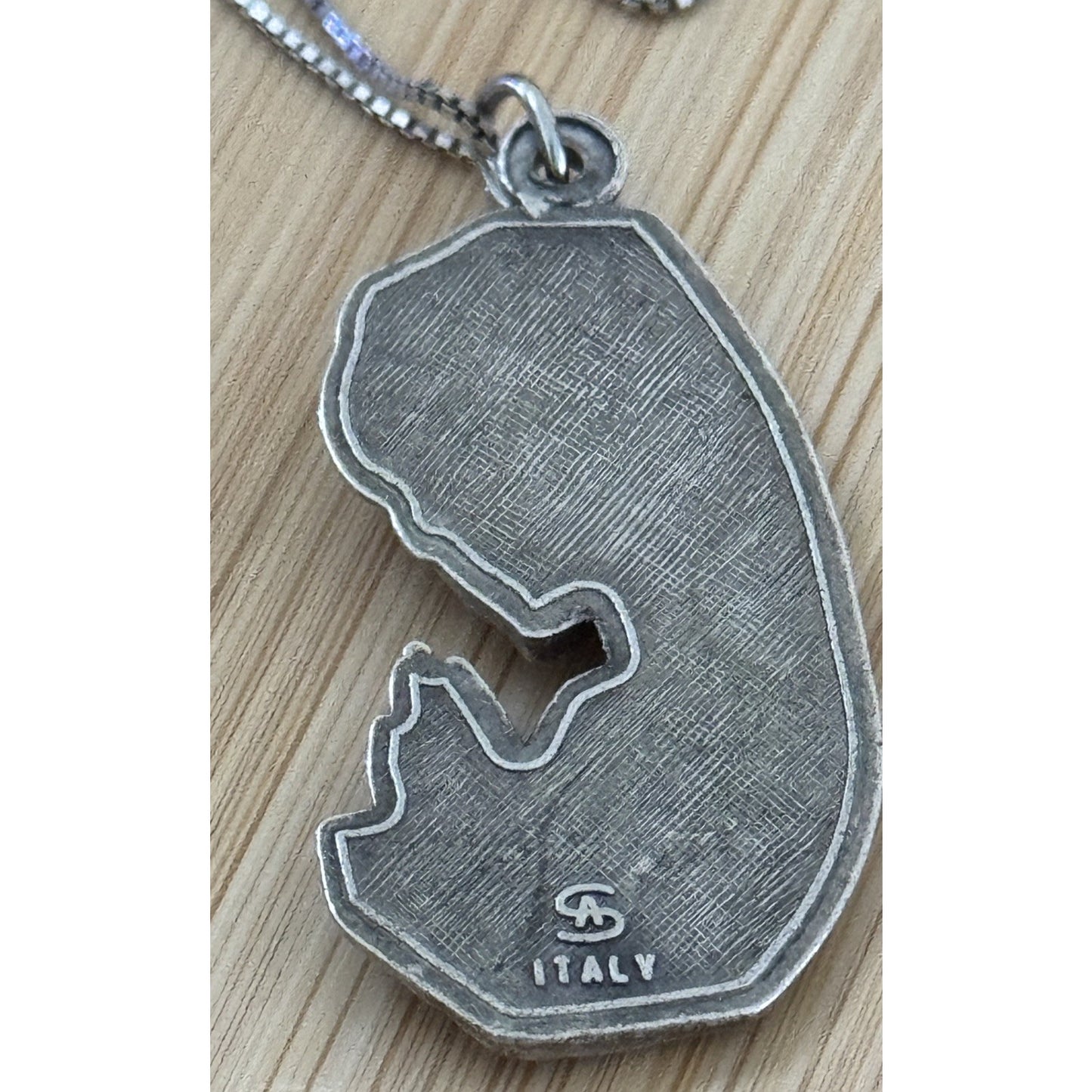Vintage Italian Madonna Virgin Mary Pendant with Italy Sterling Silver Necklace