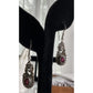 Vintage Sterling Silver Garnet Dangle Earrings Ornate Scroll 925