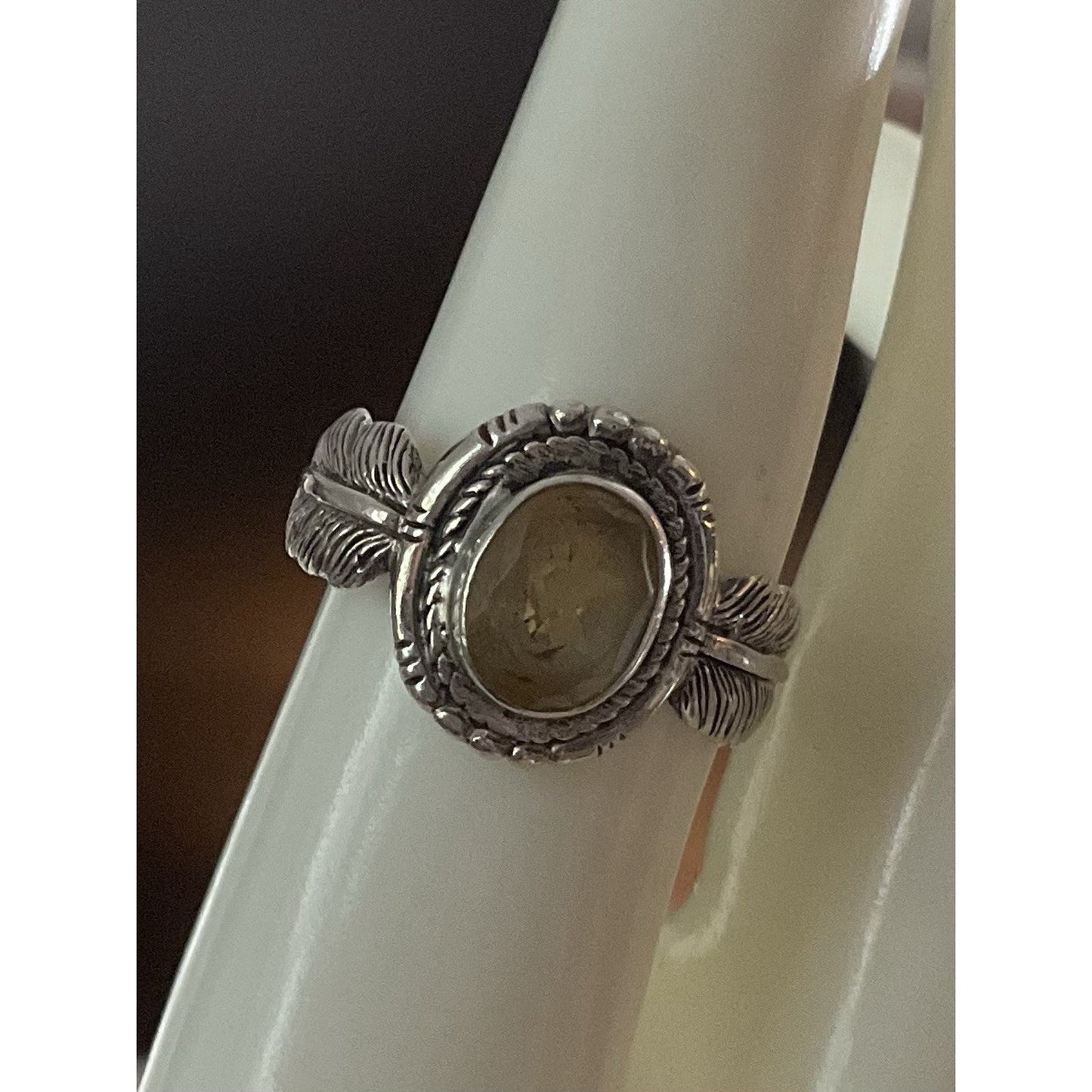 Feather Band Handmade 925 Sterling Silver Citrine Feather Cocktail Ring Size 8.5