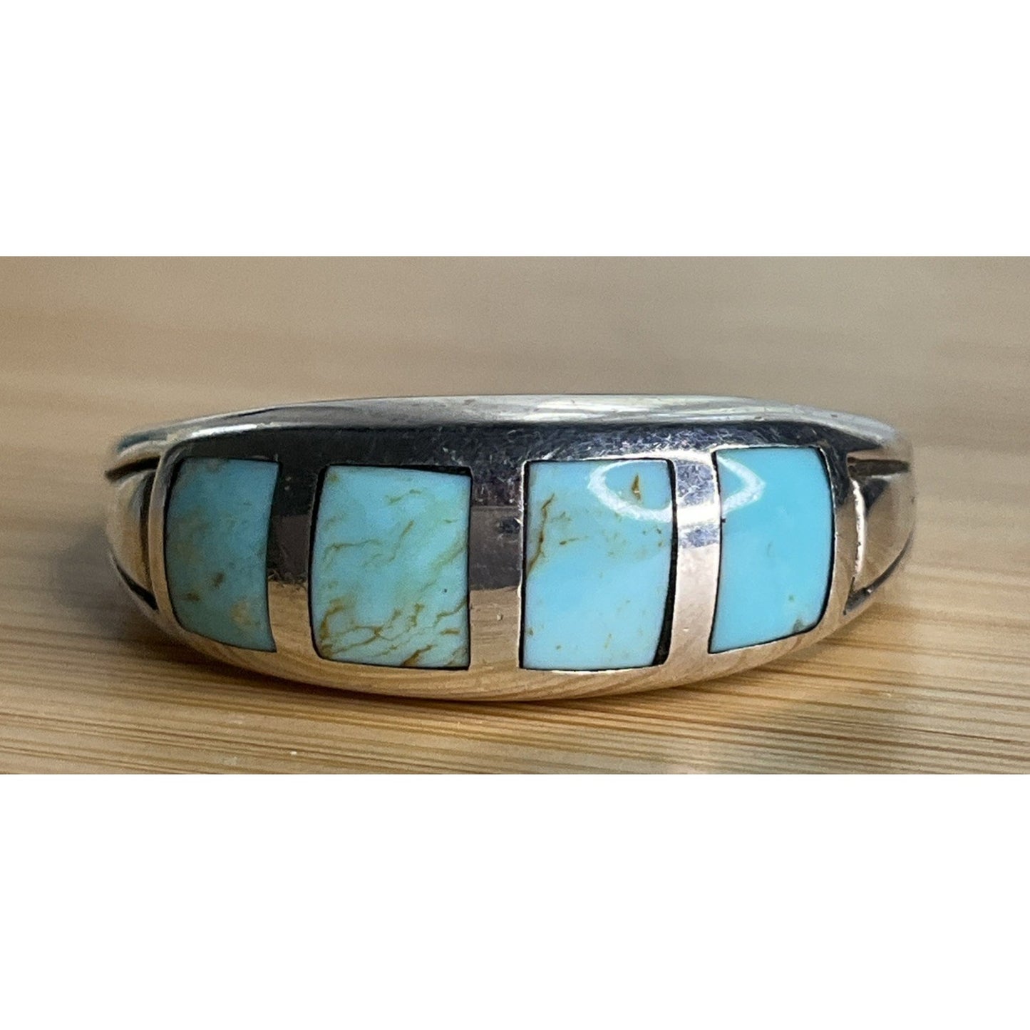Vintage Kabana 925 Sterling Silver Turquoise Inlay Ring Size 7 Designer