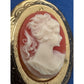 Vintage Gold Tone Cameo Locket Necklace Red White Resin Oval Hinged 18”