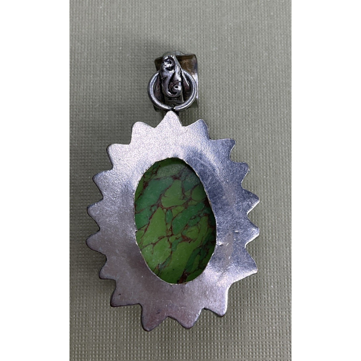 Vintage Sterling Silver Green Turquoise Style Stone Pendant Southwestern Boho