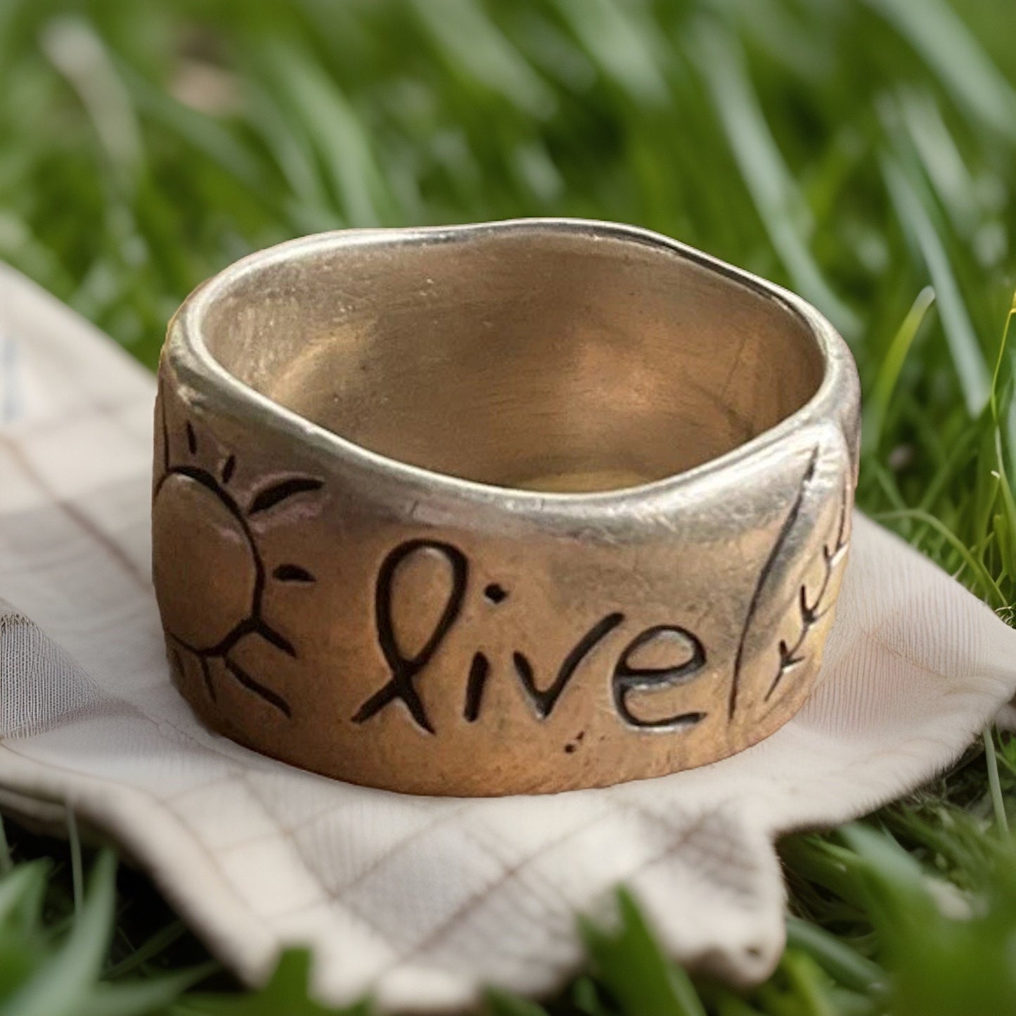 925 Inspirational Ring Live Love Laugh Band Wide Statement Ring Size 9.5