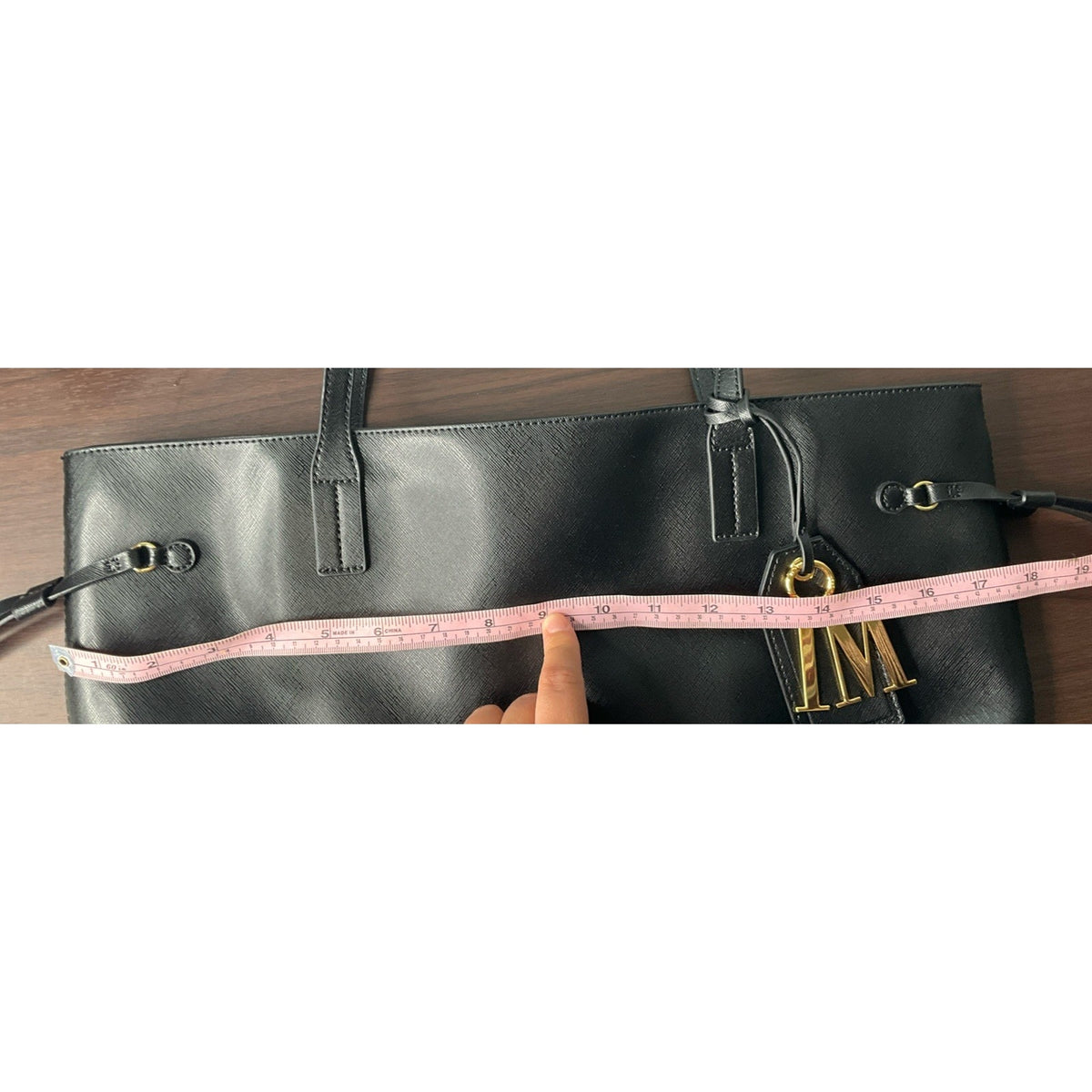 Isaac Mizrahi Saffiano Black Leather Monogram Large Tote Bag Purse With IM Tag