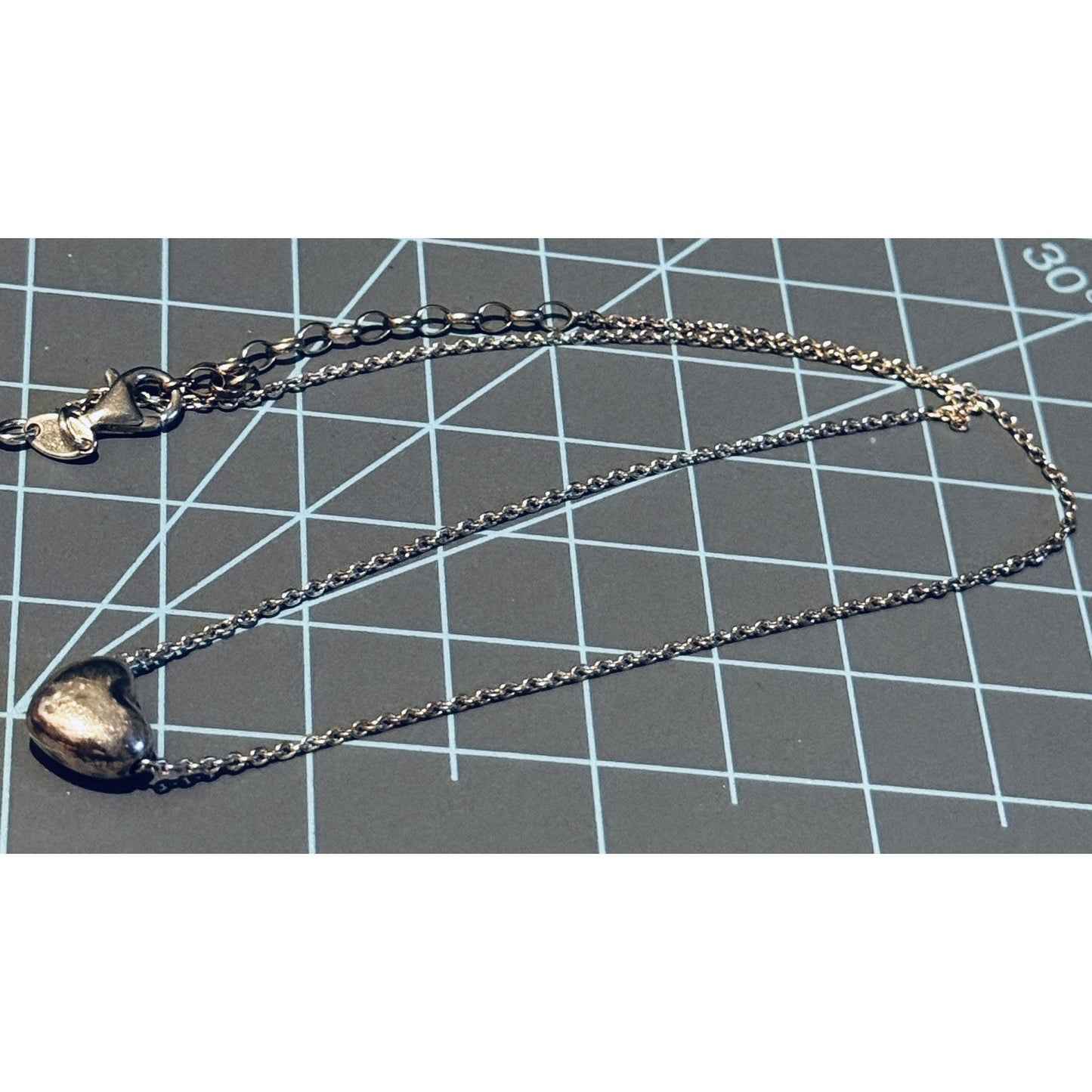 Vintage Dyadema 925 Italy Sterling Silver Puffy Heart Necklace 15-17” Signed