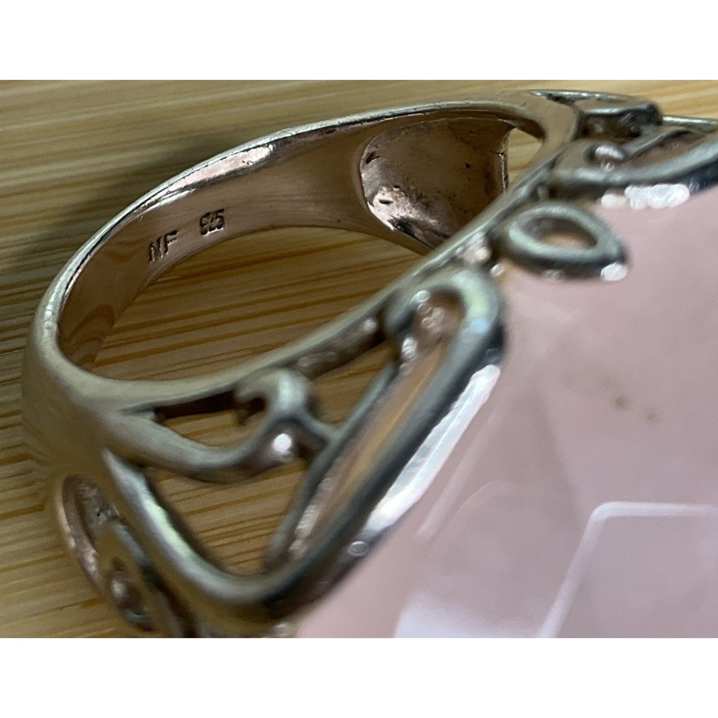 Vintage Sterling Silver Pink Faceted Rose Quartz Statement Ring Size 8.5