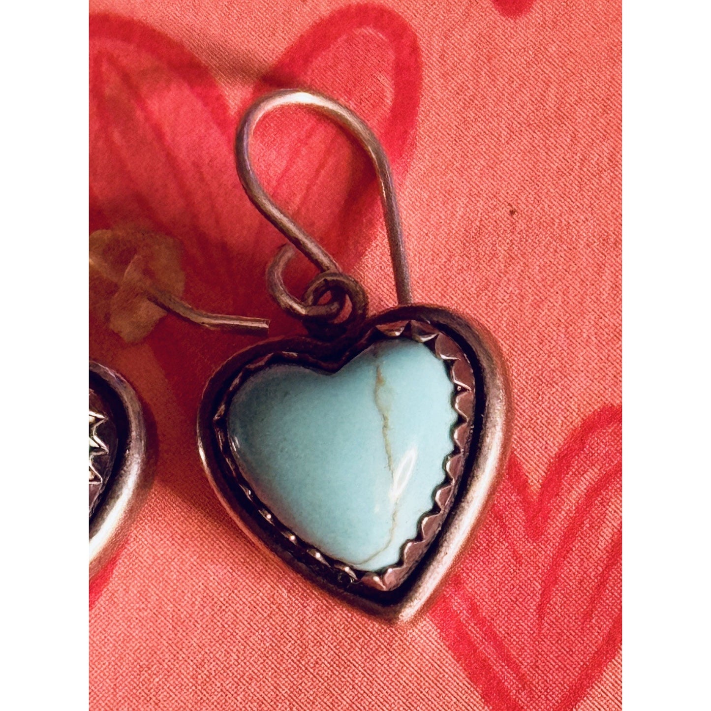 Vintage Sterling Silver 925 Turquoise Heart Dangle Earrings Artisan Southwest 5g
