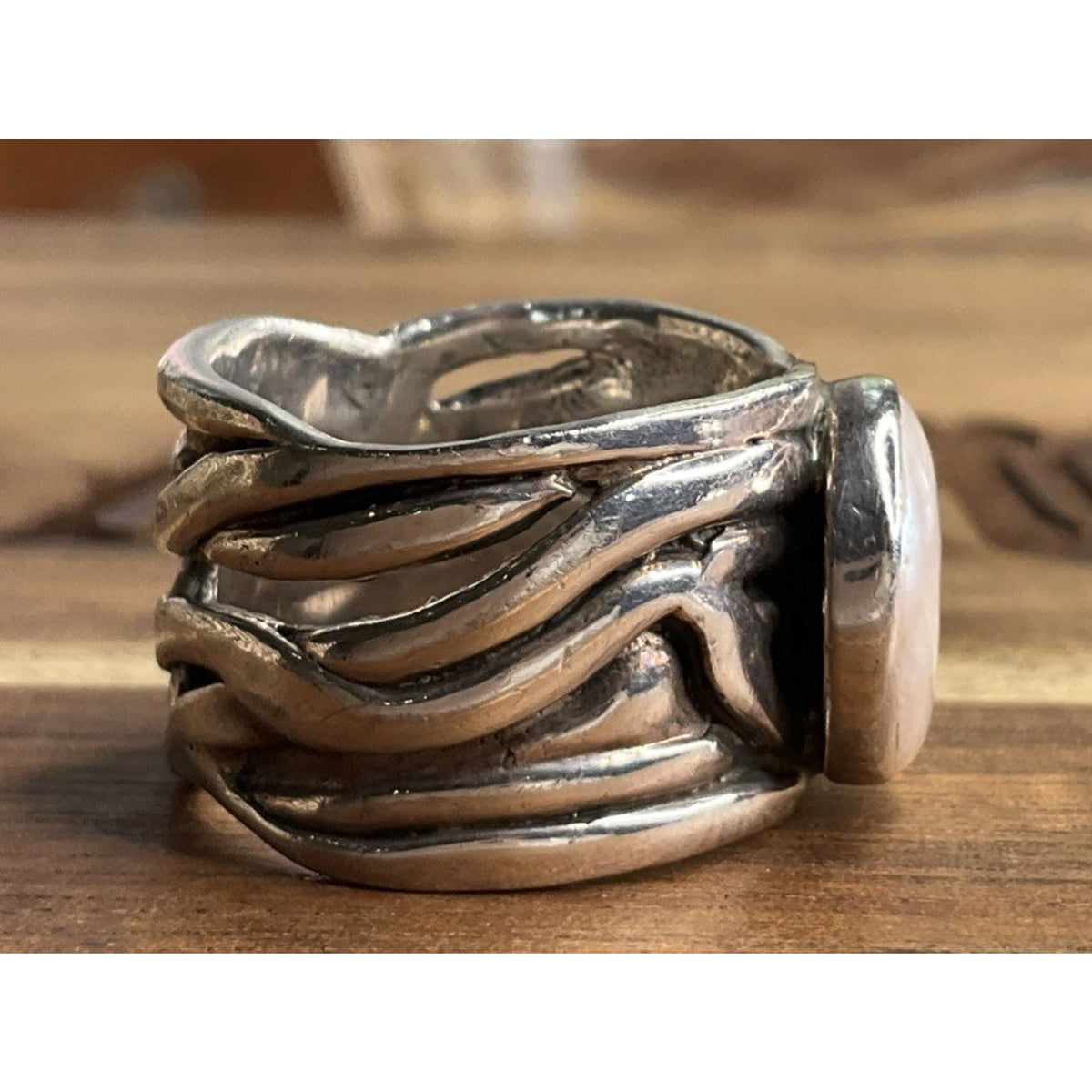 Retired Silpada Mermaid White Coin Pearl Sterling Silver Woven Band Ring Size 7