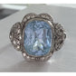 Vintage ESPO 925 Sterling Silver Blue Cushion Gemstone CZ Cocktail Ring Size 7.5