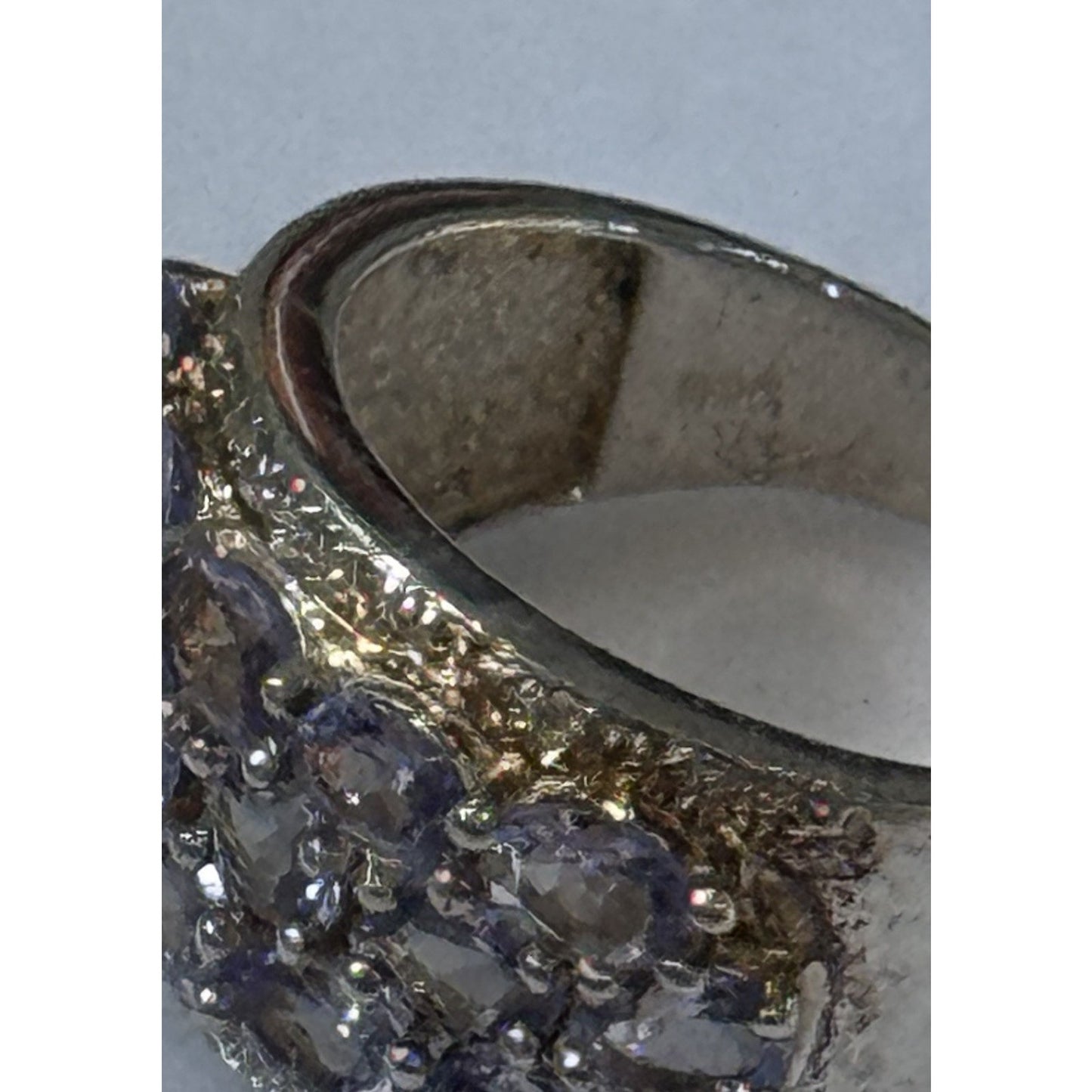 Vintage Tanzanite Cluster 925 Sterling Silver Ring Statement Band Size 7.5