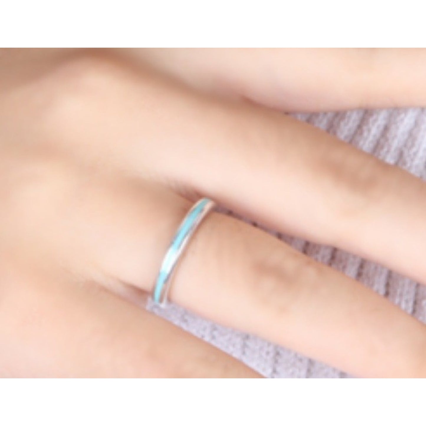 Retired Tiffany & Co. Blue Enamel Sterling Silver Narrow Stripe Band Ring Size 8