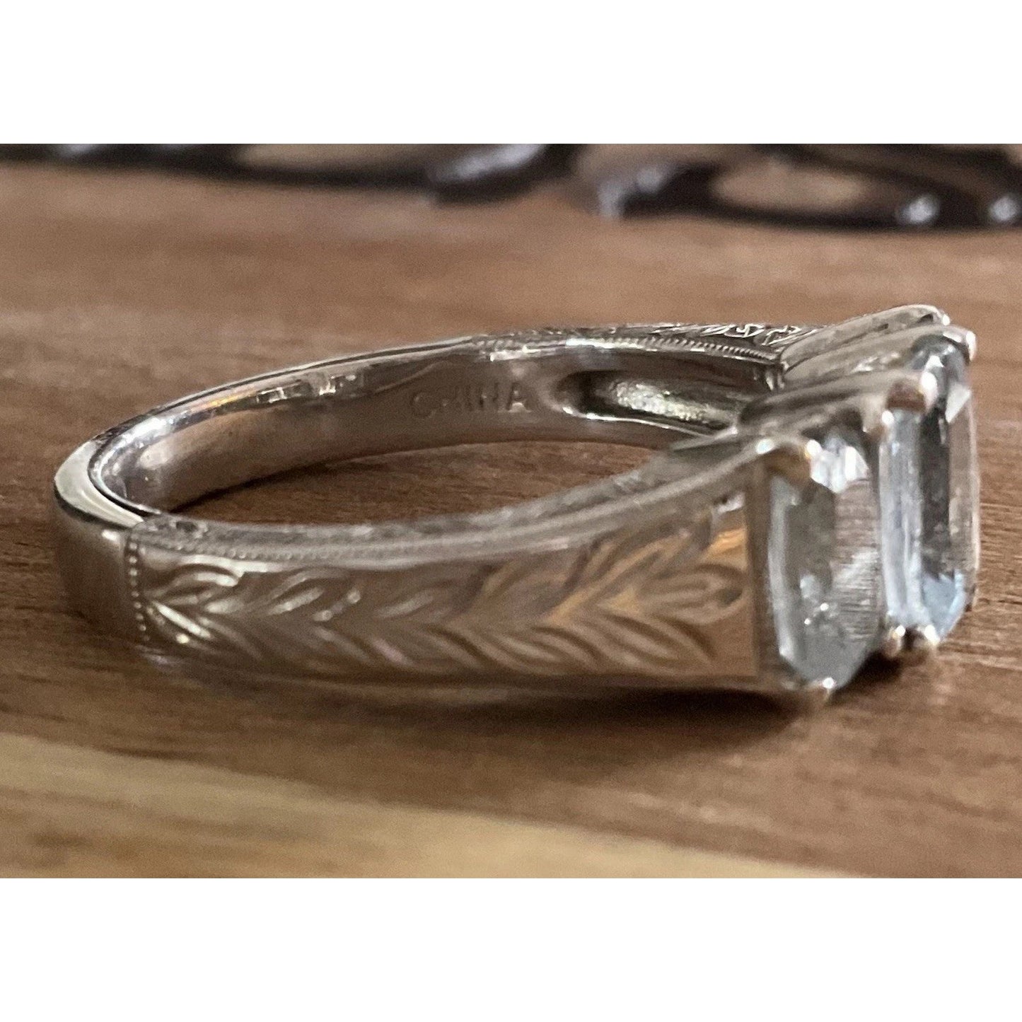 Vintage Style 3 Stone Ring 925 Sterling Silver Cushion Cut Trilogy Ring Size 7.5